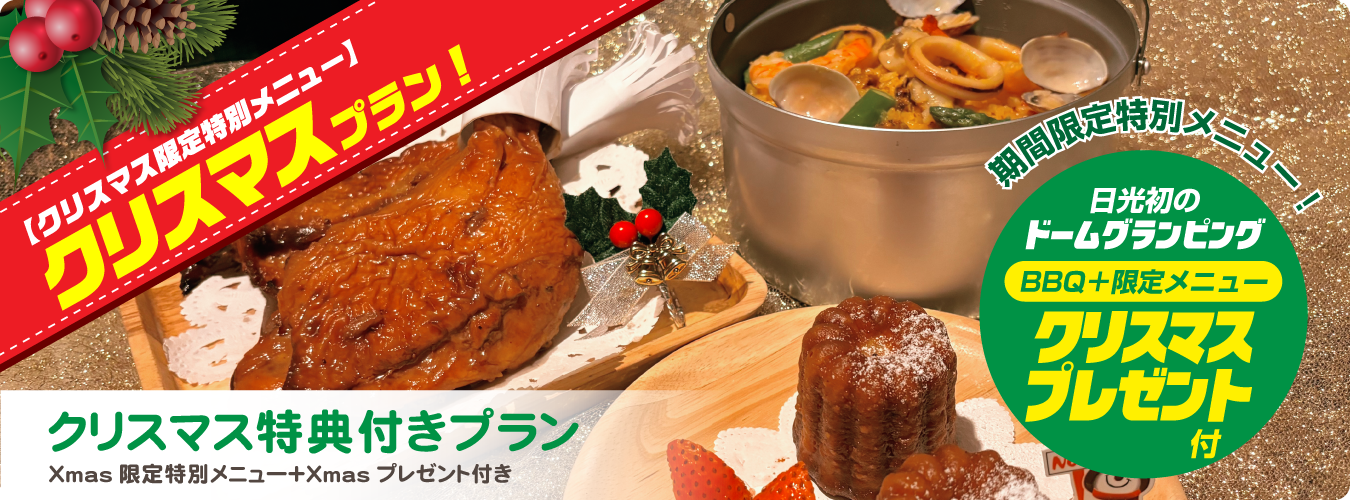 ★冬のクリスマスプラン【日光・手ぶらBBQ】期間限定メニュー Xmasプレゼント付き！